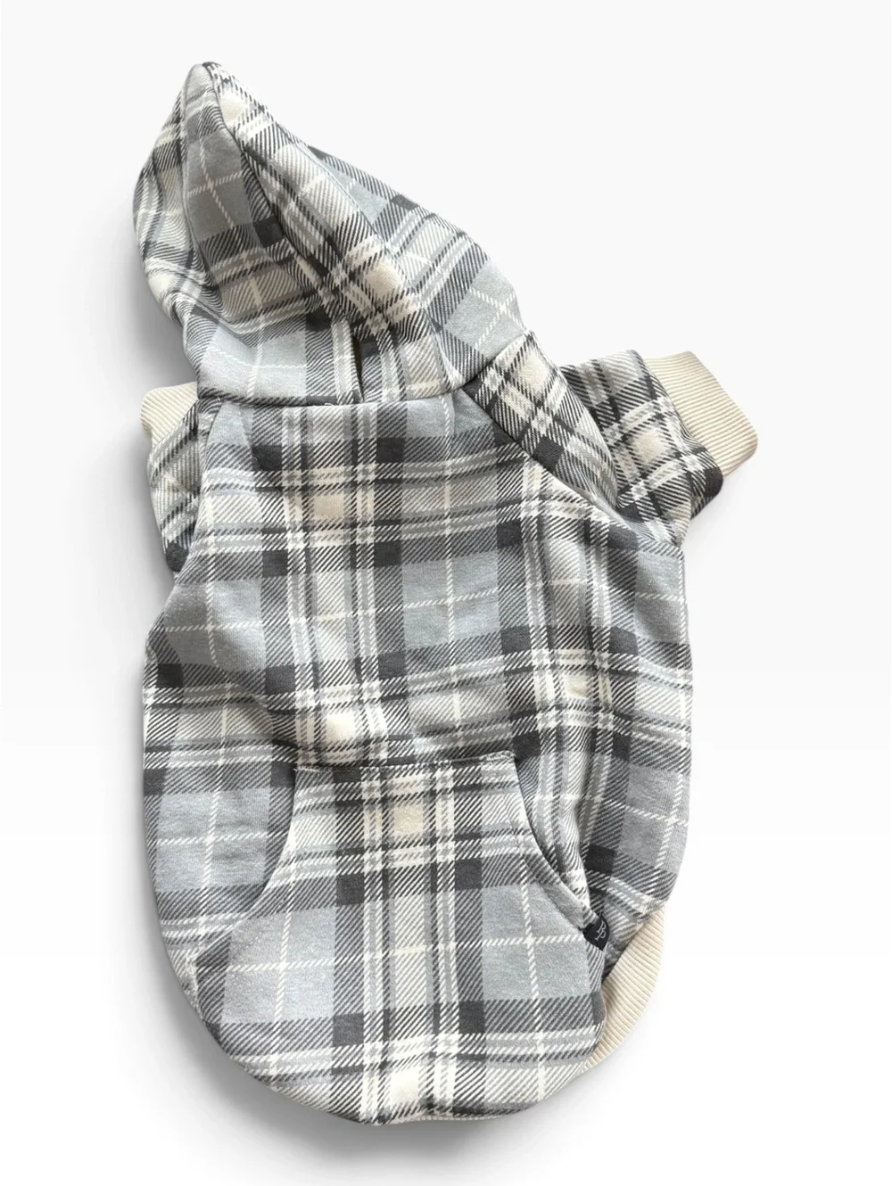 Pet Passion Gray Plaid Dog Hoodie - Size XS Organic Cotton